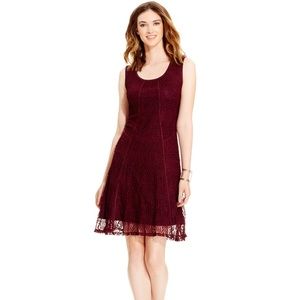 Alfani Crochet Burgundy Fit and Flare Dress